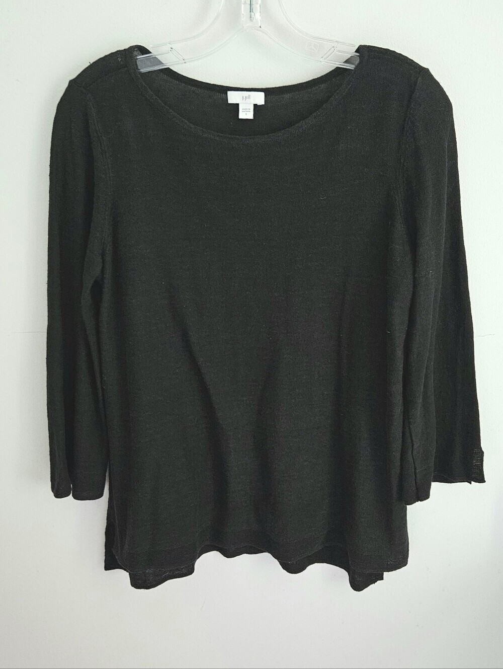 J Jill Linen Blend Black Crewneck Sweater